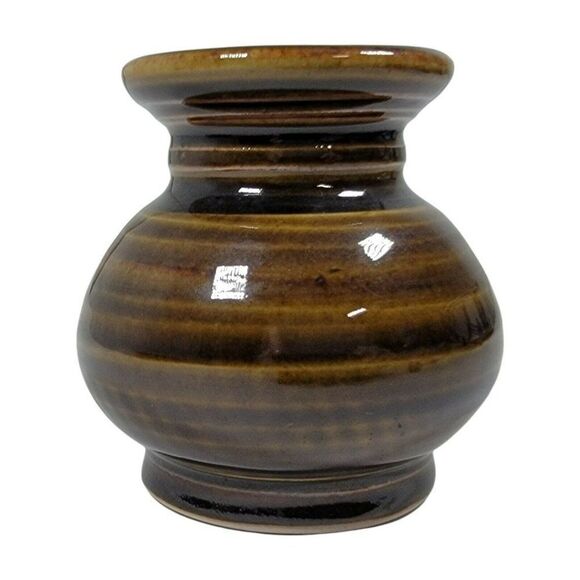 Vintage 3.5 Louis Mideke Brown Studio Pottery Bud Vase Leaf Tree High Gloss MCM - Picture 7 of 8